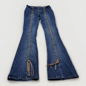 Mudd Women’s Size 3 (XS) Lace Up Flare Jeans Y2K Denim Boho